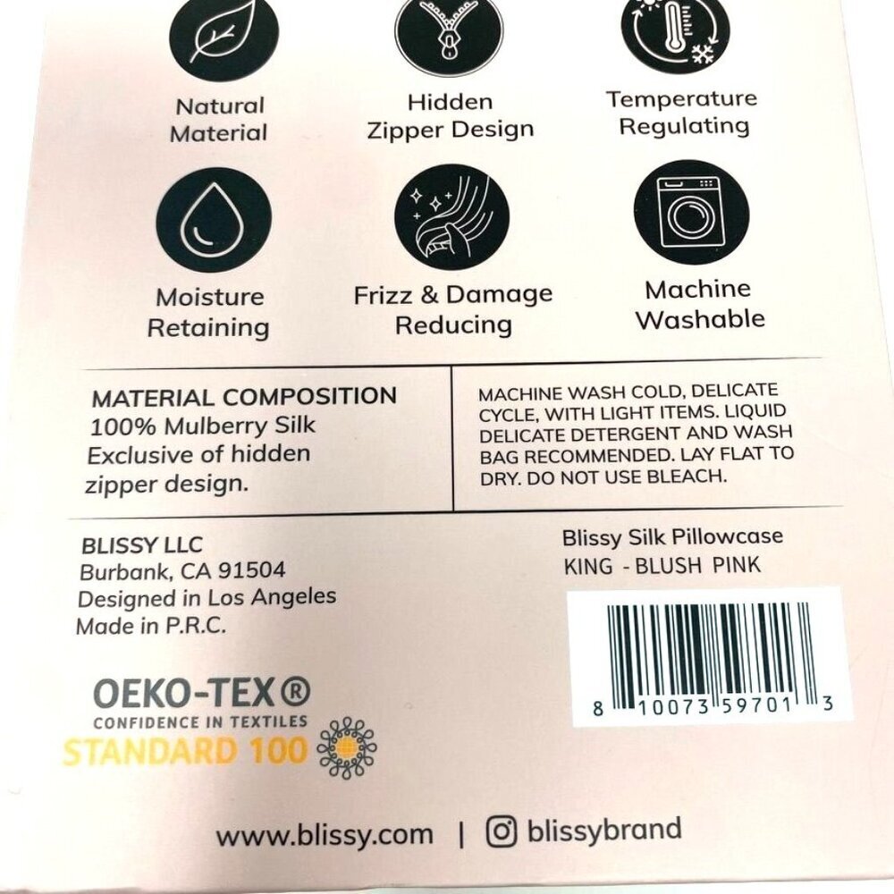 Blissy King 600 Thread Count Silk Pillowcase Navy Blue OR Blush Pink 20" x 36" - Picture 11 of 16
